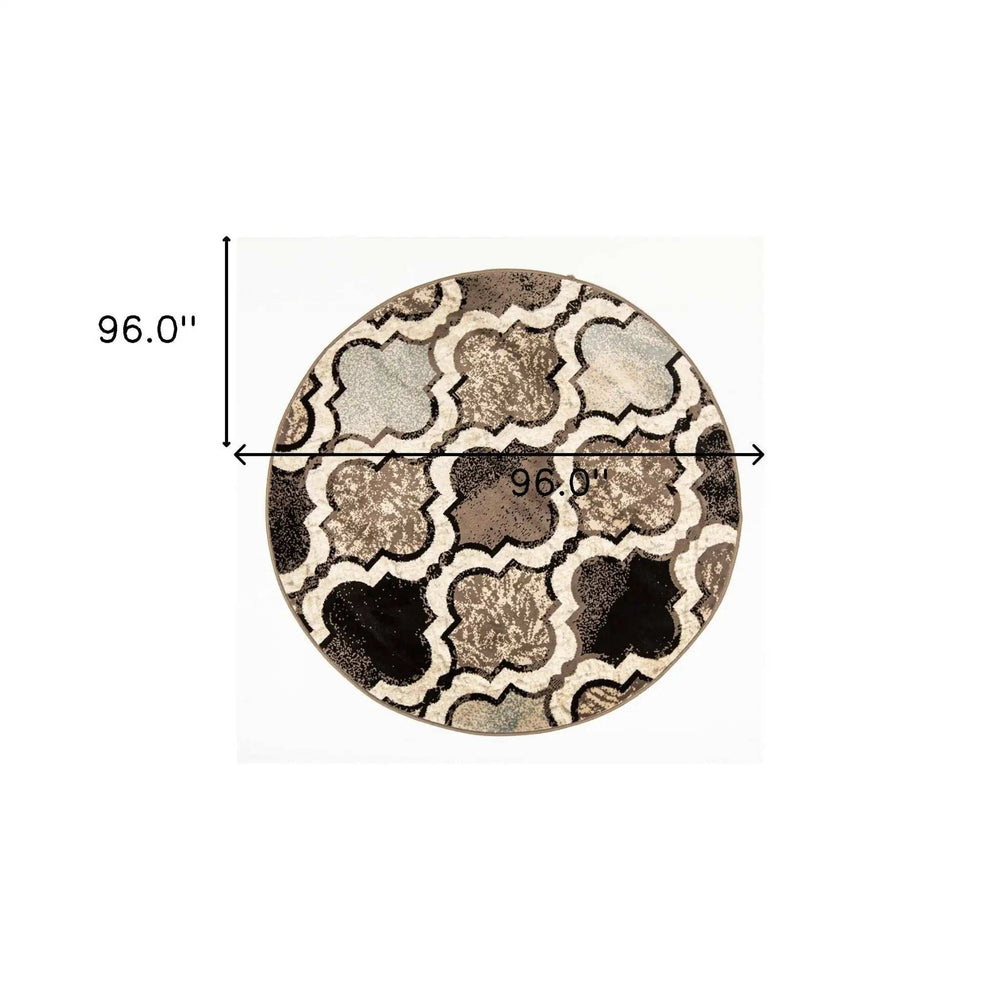 8' Round Ivory Round Quatrefoil Power Loom Distressed Stain Resistant Area Rug - Homeroots - Flyclothing LLC