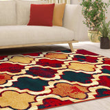 8' X 10' Red Blue Quatrefoil Power Loom Distressed Stain Resistant Area Rug - Homeroots - Flyclothing LLC