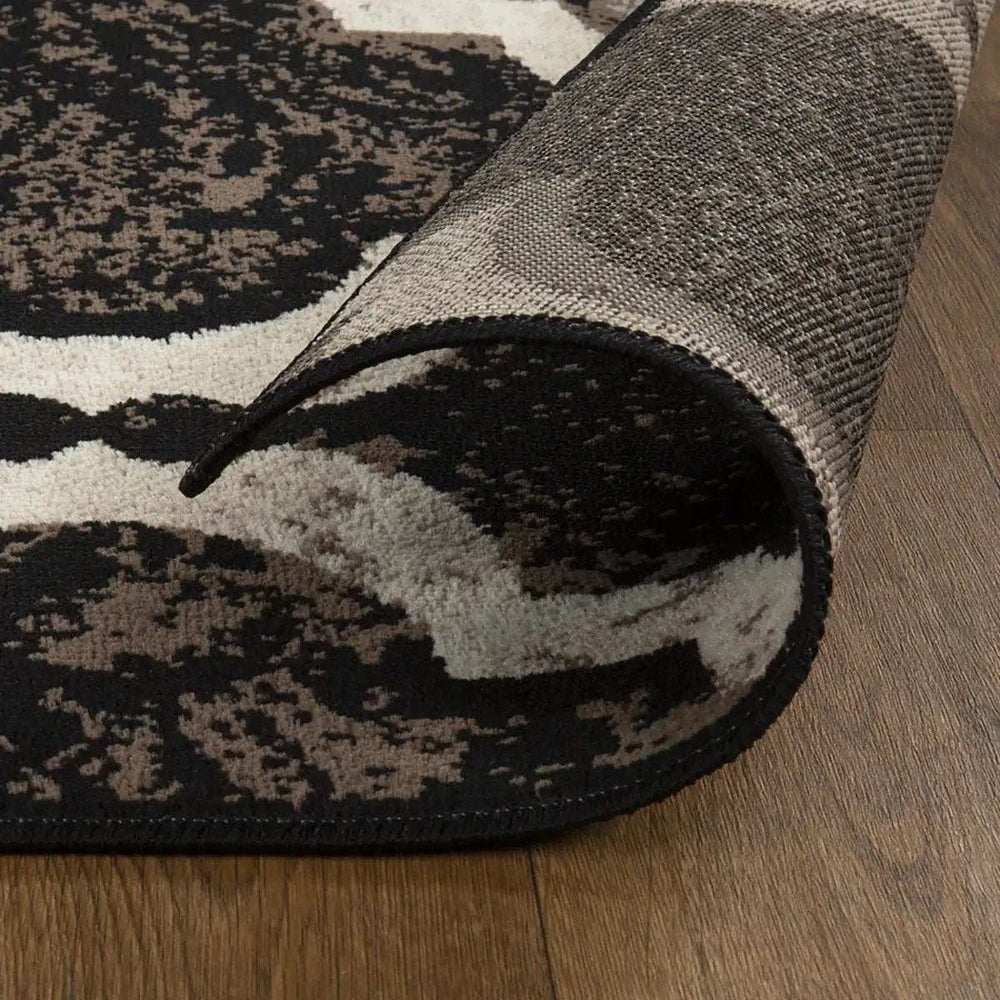 8' Square Chocolate Square Quatrefoil Power Loom Distressed Stain Resistant Area Rug - Homeroots - Flyclothing LLC