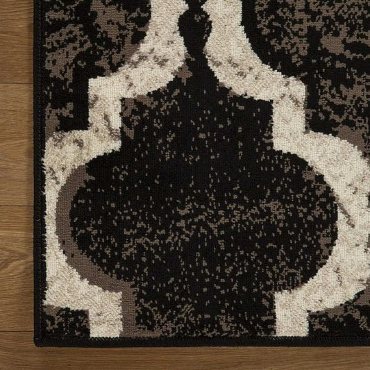 8' Square Chocolate Square Quatrefoil Power Loom Distressed Stain Resistant Area Rug - Homeroots - Flyclothing LLC