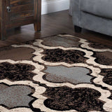 8' Square Chocolate Square Quatrefoil Power Loom Distressed Stain Resistant Area Rug - Homeroots - Flyclothing LLC