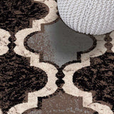 8' Square Chocolate Square Quatrefoil Power Loom Distressed Stain Resistant Area Rug - Homeroots - Flyclothing LLC
