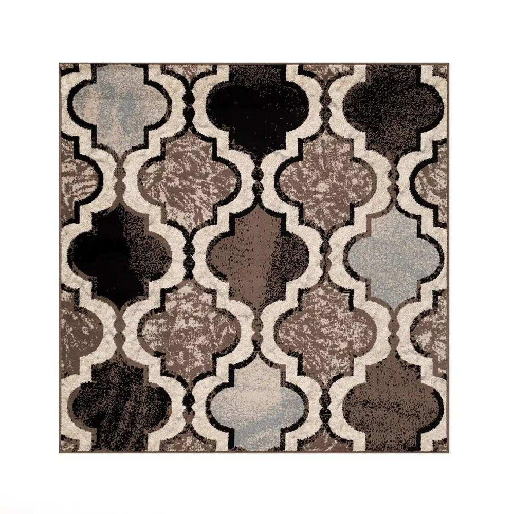 8' Square Ivory Square Quatrefoil Power Loom Distressed Stain Resistant Area Rug - Homeroots - Flyclothing LLC