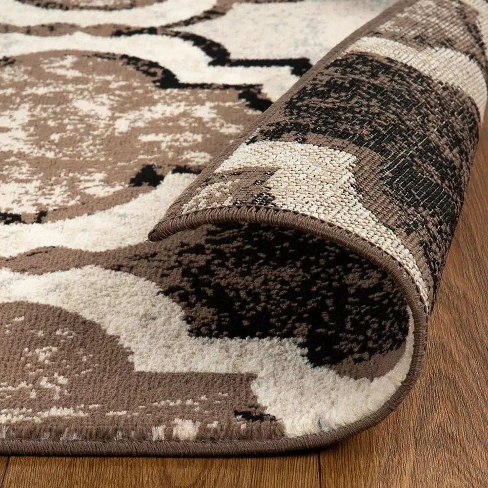 8' Square Ivory Square Quatrefoil Power Loom Distressed Stain Resistant Area Rug - Homeroots - Flyclothing LLC