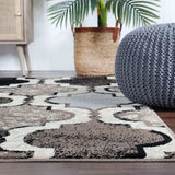 8' Square Ivory Square Quatrefoil Power Loom Distressed Stain Resistant Area Rug - Homeroots - Flyclothing LLC