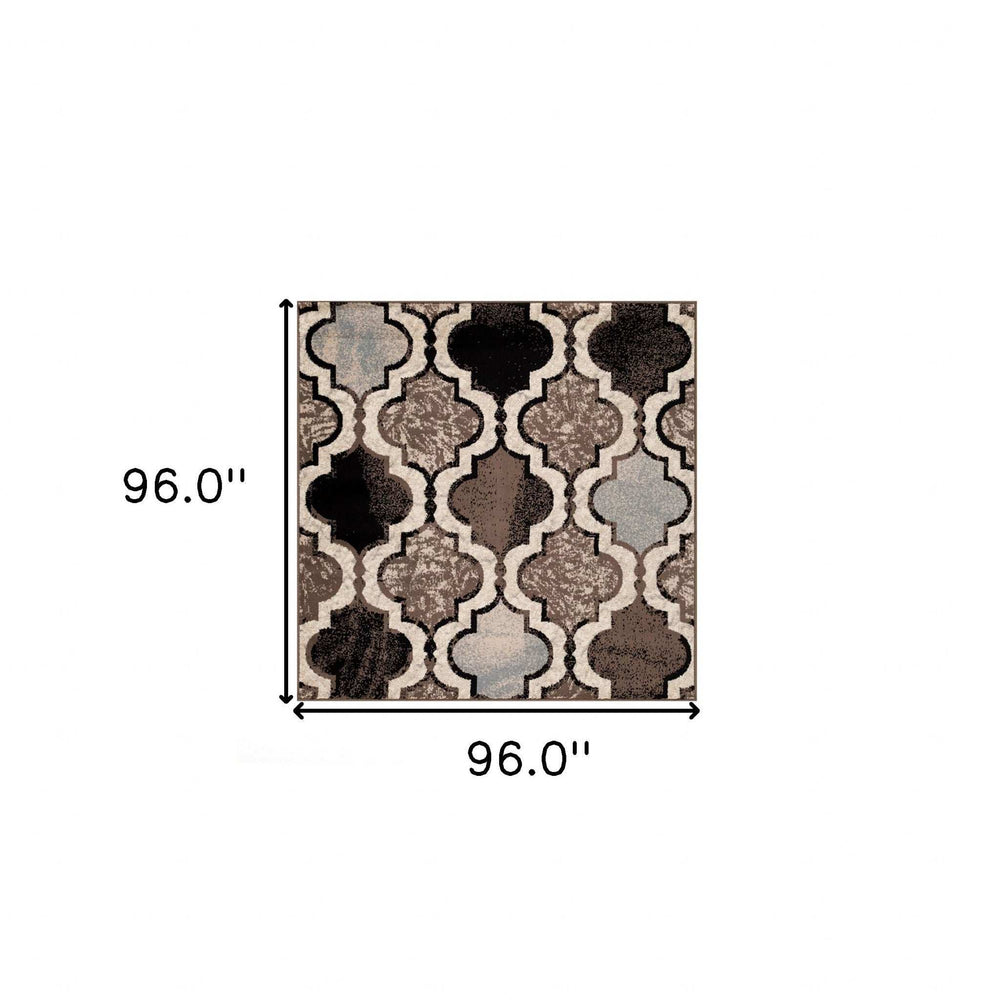 8' Square Ivory Square Quatrefoil Power Loom Distressed Stain Resistant Area Rug - Homeroots - Flyclothing LLC