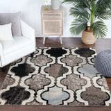 8' Square Ivory Square Quatrefoil Power Loom Distressed Stain Resistant Area Rug - Homeroots - Flyclothing LLC