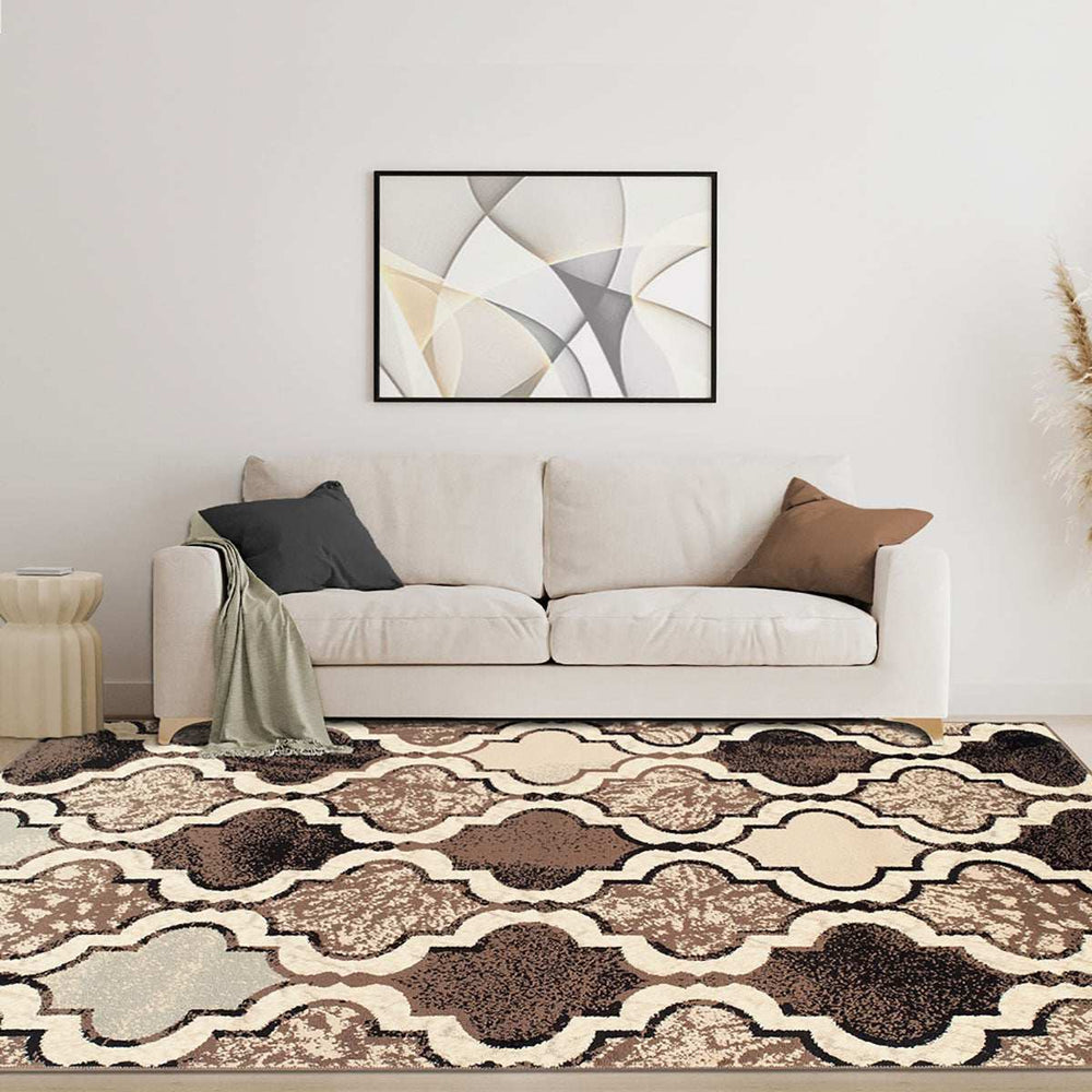 9' X 12' Ivory Quatrefoil Power Loom Distressed Stain Resistant Area Rug - Homeroots - Flyclothing LLC