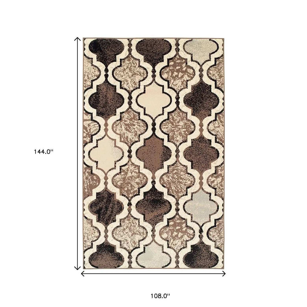 9' X 12' Ivory Quatrefoil Power Loom Distressed Stain Resistant Area Rug - Homeroots - Flyclothing LLC