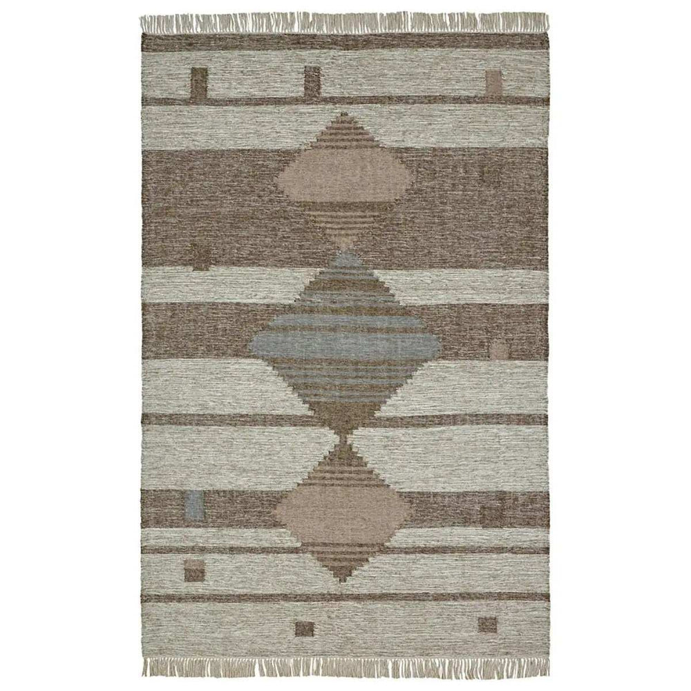 5' X 8' Grey Geometric Flatweave Handmade Stain Resistant Area Rug With Fringe - Homeroots - Flyclothing LLC