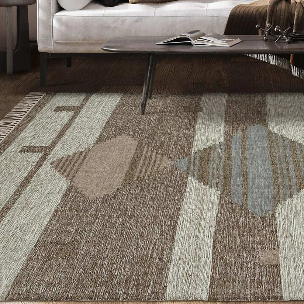 5' X 8' Grey Geometric Flatweave Handmade Stain Resistant Area Rug With Fringe - Homeroots - Flyclothing LLC