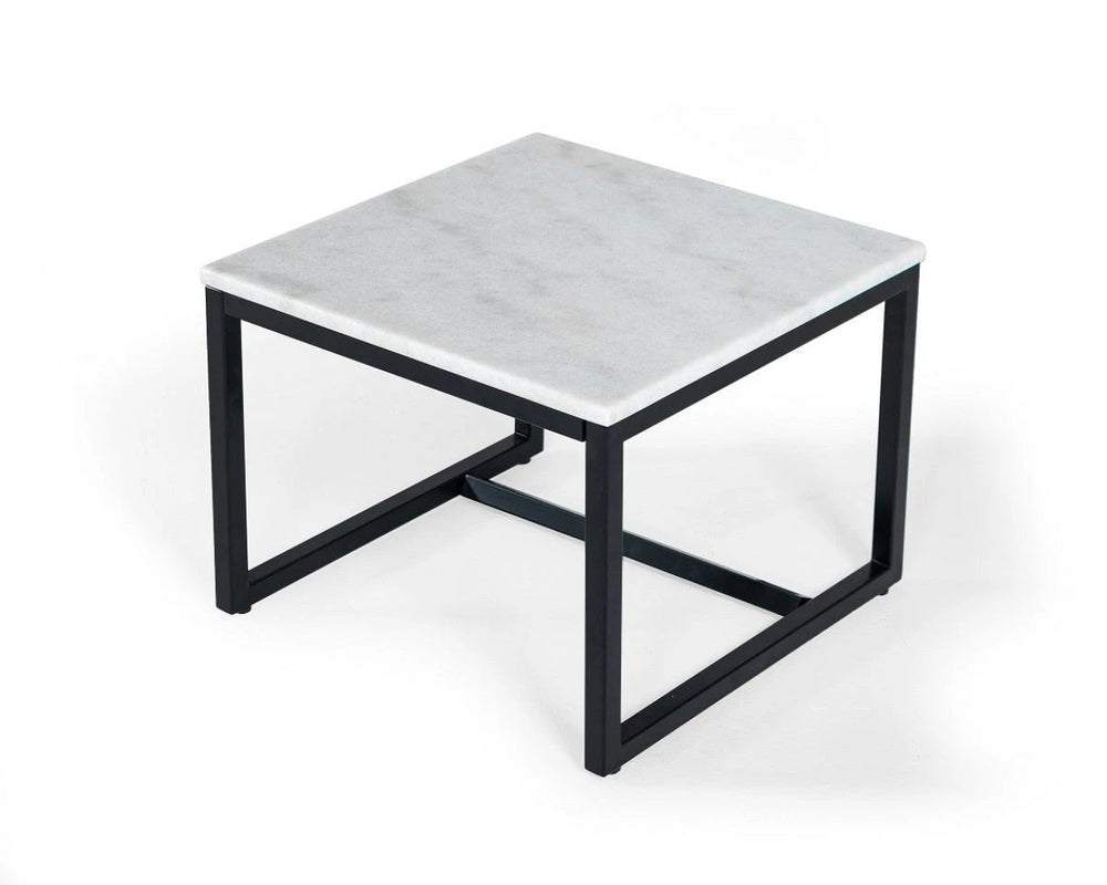 15" Black And White Stone And Metal Square End Table - Homeroots
