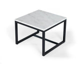 15" Black And White Stone And Metal Square End Table - Homeroots
