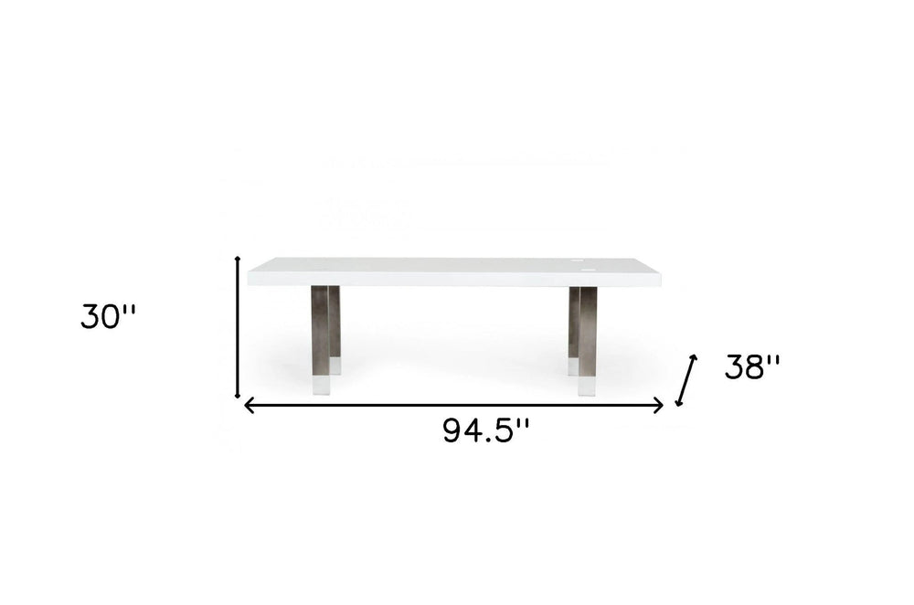 95" White And Gray Stainless Steel Dining Table - Homeroots - Flyclothing LLC