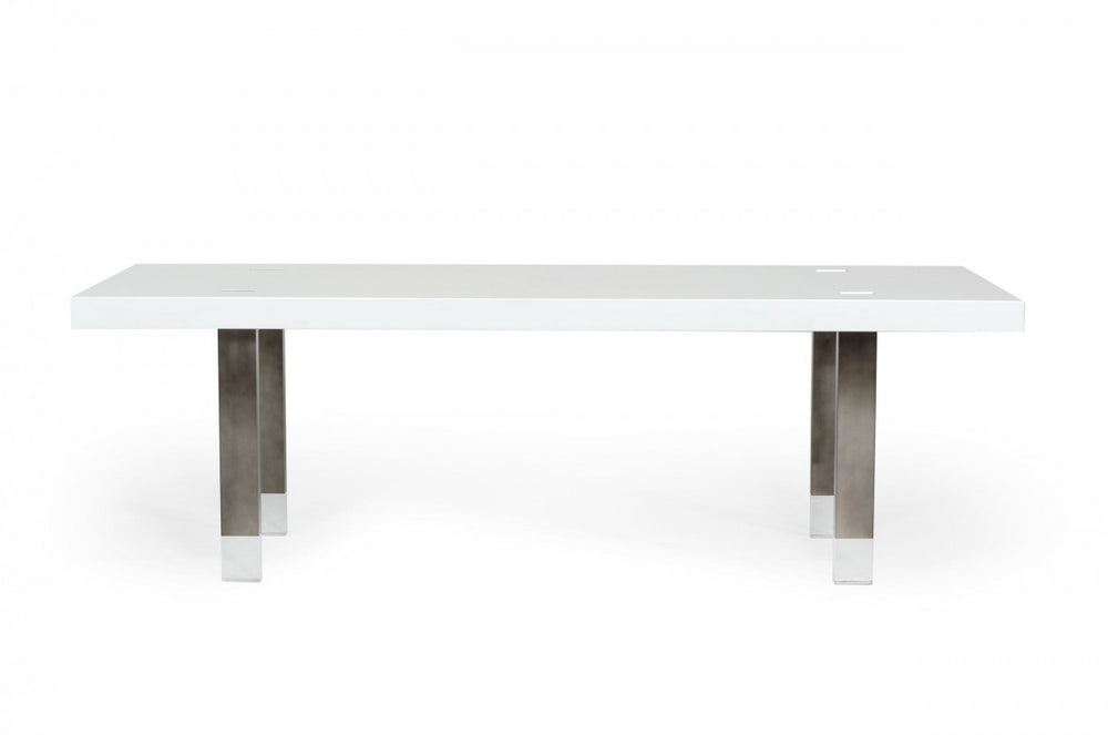 95" White And Gray Stainless Steel Dining Table - Homeroots - Flyclothing LLC