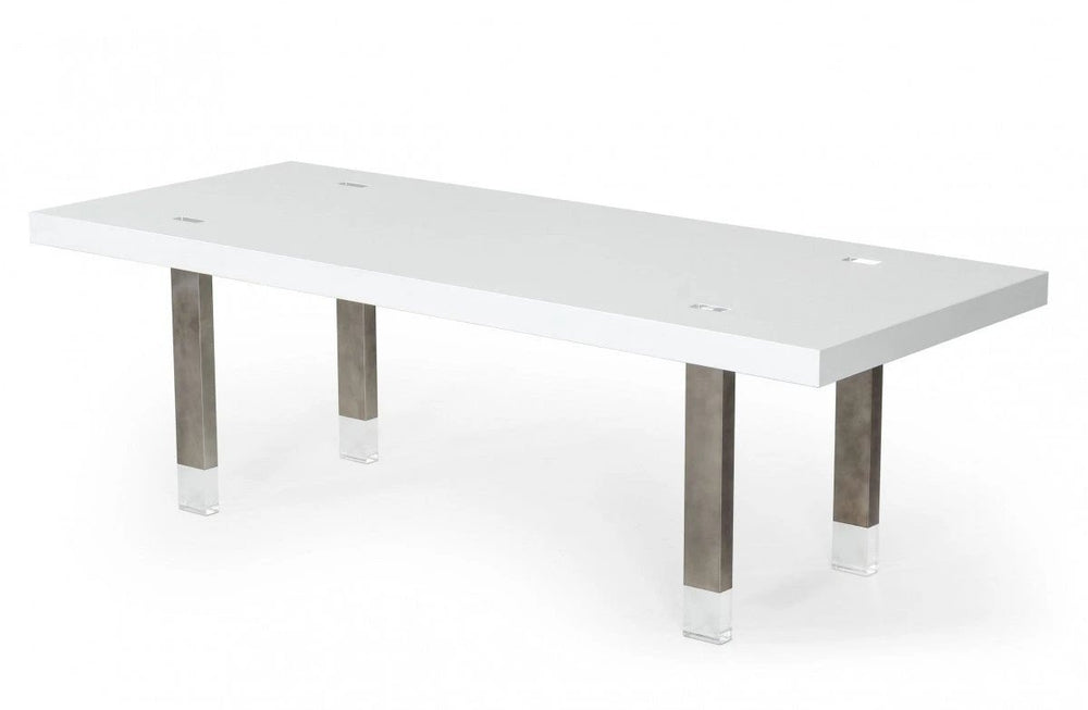 95" White And Gray Stainless Steel Dining Table - Homeroots - Flyclothing LLC