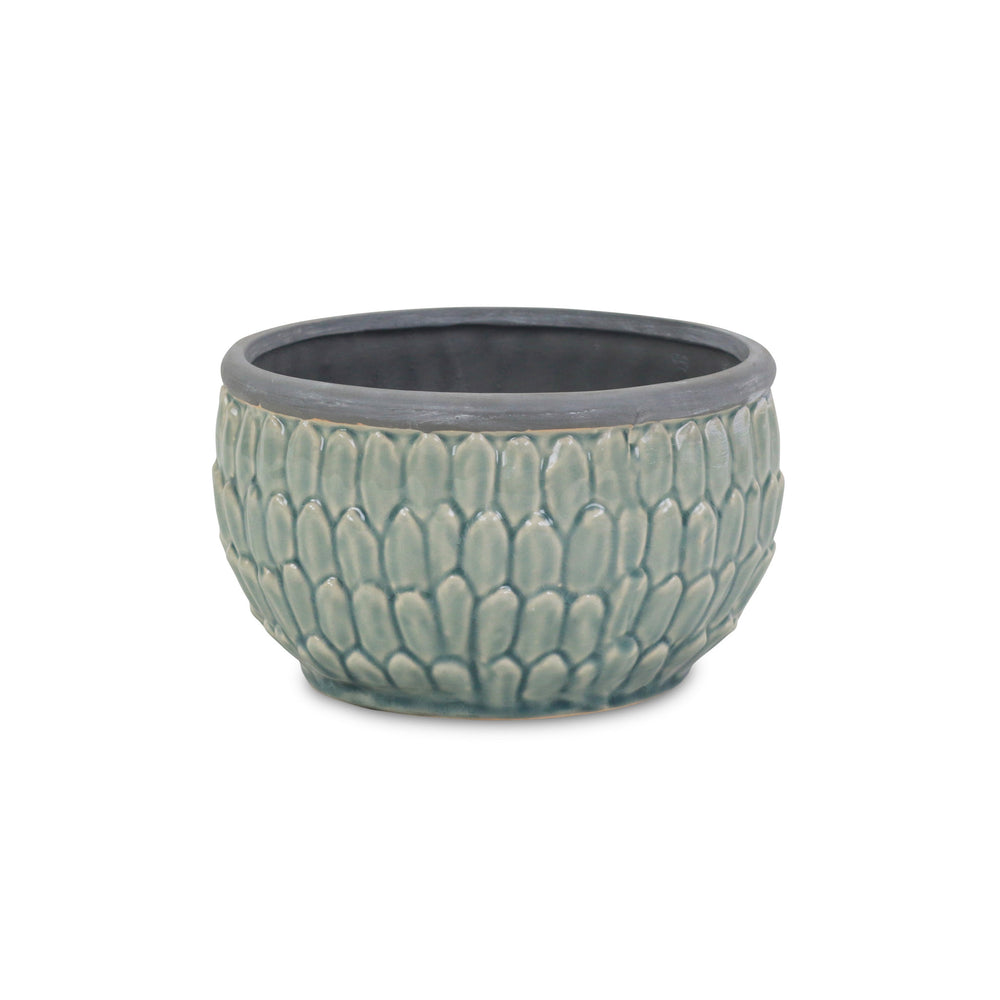 8" Aqua Textural Tone On Tone Ceramic Indoor Outdoor Round Pot Planter - Homeroots - Flyclothing LLC