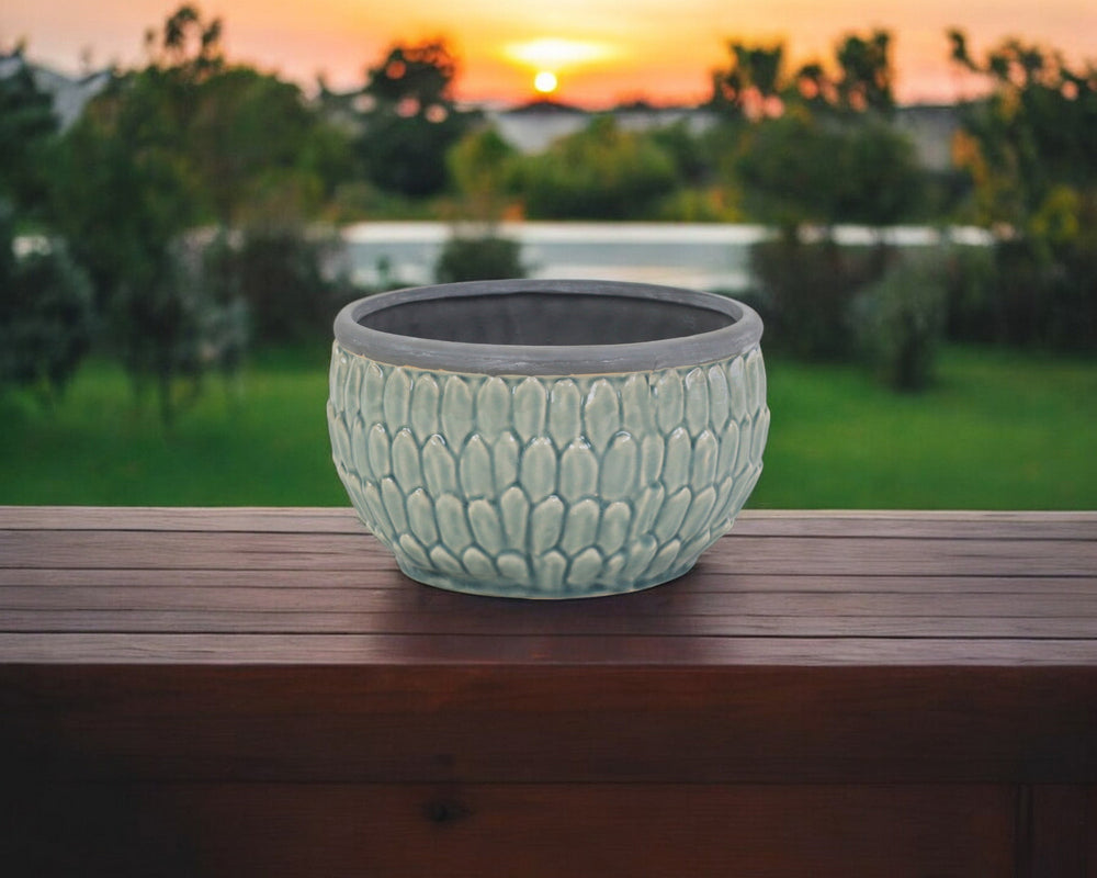 8" Aqua Textural Tone On Tone Ceramic Indoor Outdoor Round Pot Planter - Homeroots - Flyclothing LLC