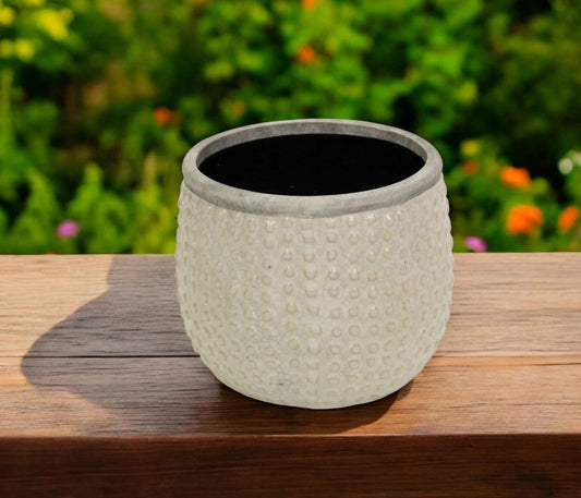 6" Beige Dot Ceramic Indoor Outdoor Round Pot Planter - Homeroots