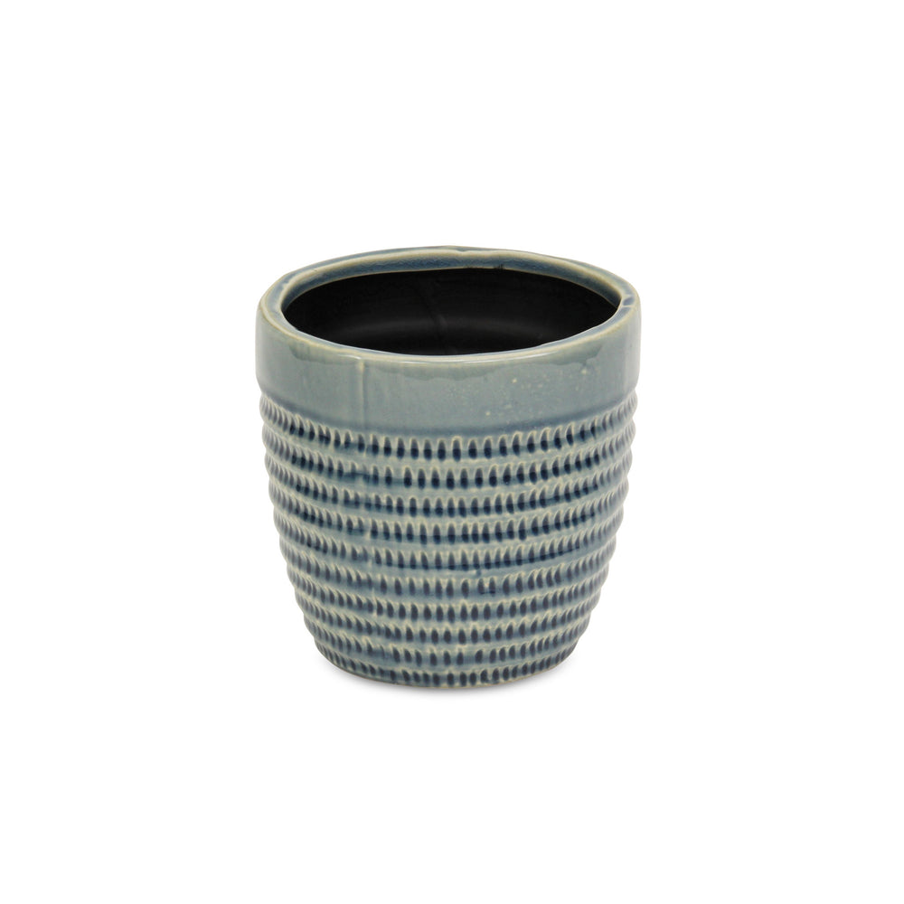 6" Aqua Striped Ceramic Indoor Outdoor Round Pot Planter - Homeroots - Flyclothing LLC