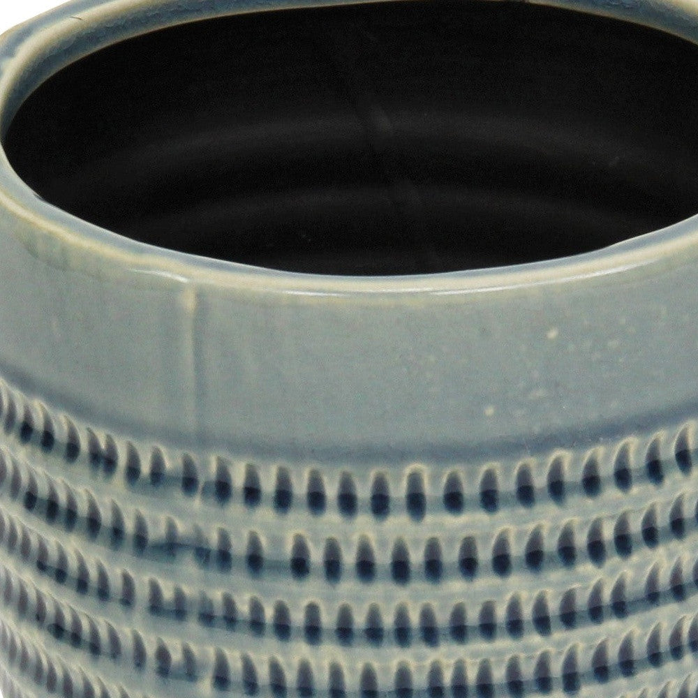 6" Aqua Striped Ceramic Indoor Outdoor Round Pot Planter - Homeroots - Flyclothing LLC