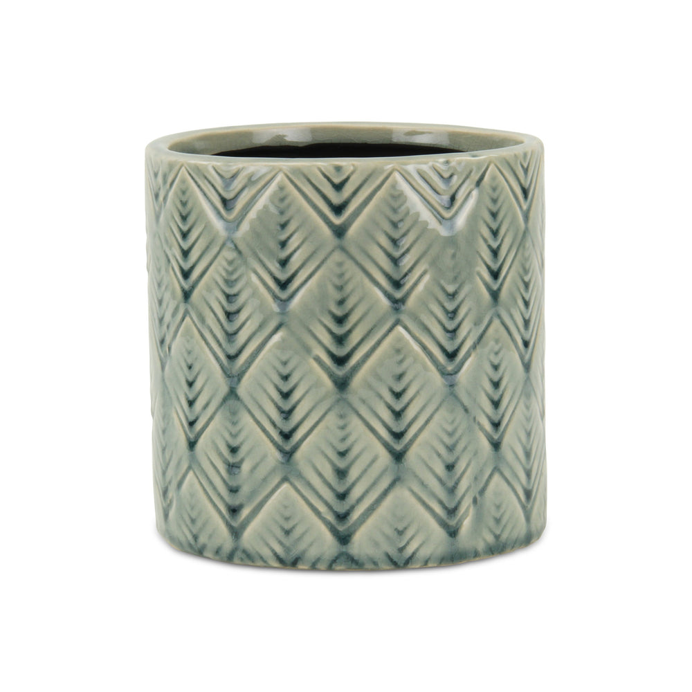6" Green Geometric Ceramic Indoor Outdoor Round Pot Planter - Homeroots - Flyclothing LLC