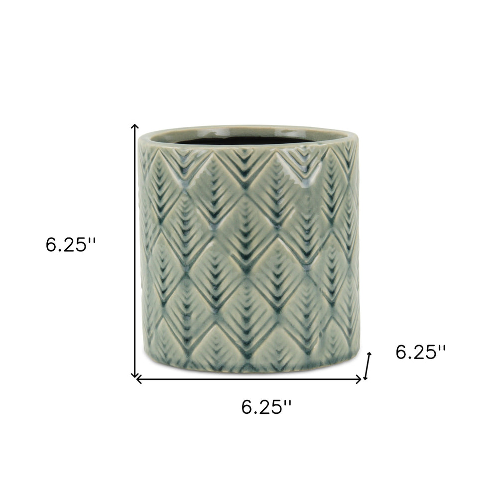6" Green Geometric Ceramic Indoor Outdoor Round Pot Planter - Homeroots - Flyclothing LLC