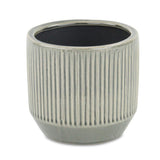 6" Gray Striped Ceramic Indoor Outdoor Round Pot Planter - Homeroots - Flyclothing LLC