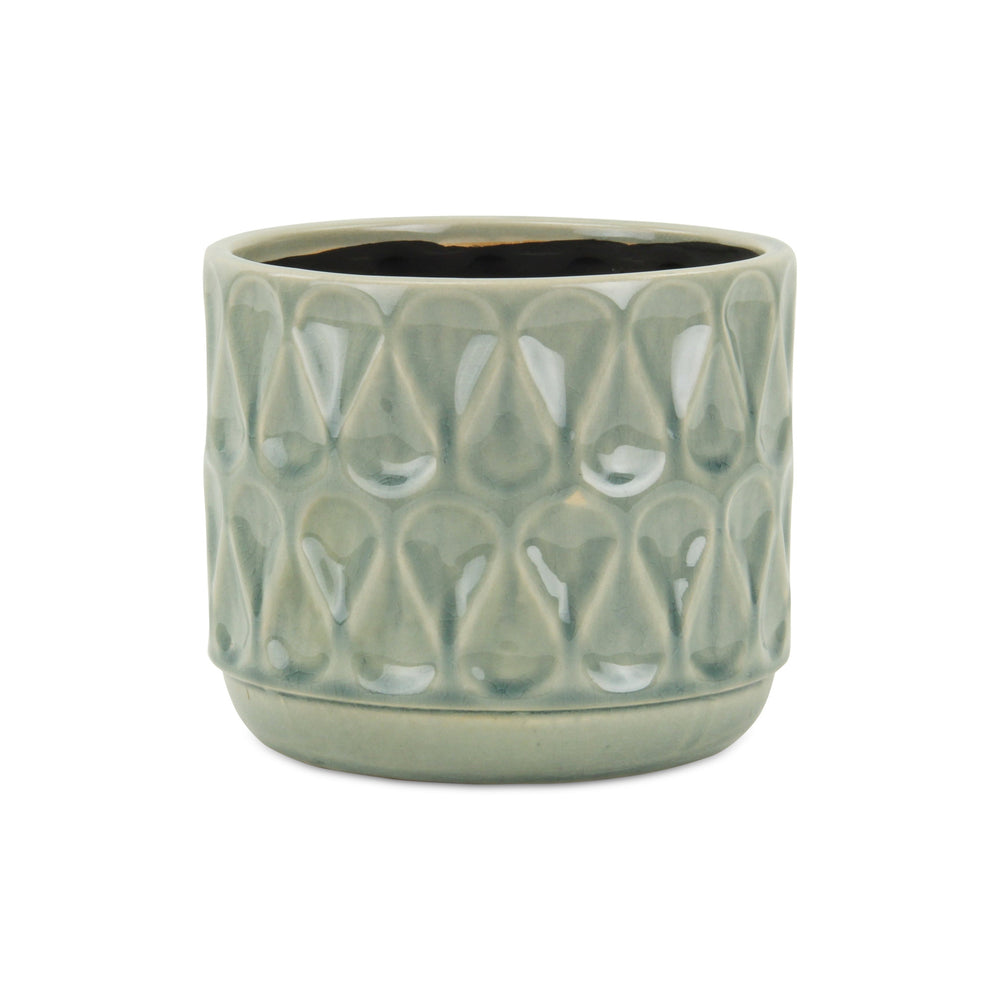 7" Green Geometric Imprint Ceramic Indoor Outdoor Round Pot Planter - Homeroots - Flyclothing LLC