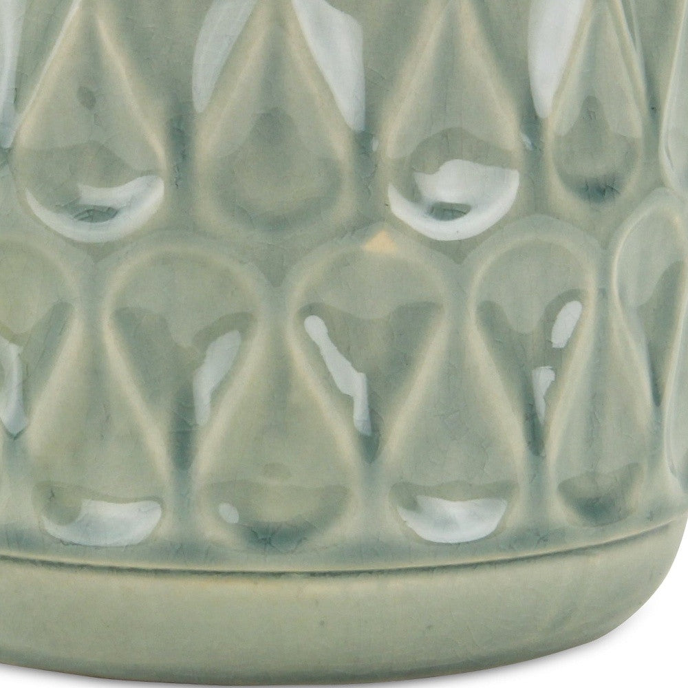 7" Green Geometric Imprint Ceramic Indoor Outdoor Round Pot Planter - Homeroots - Flyclothing LLC