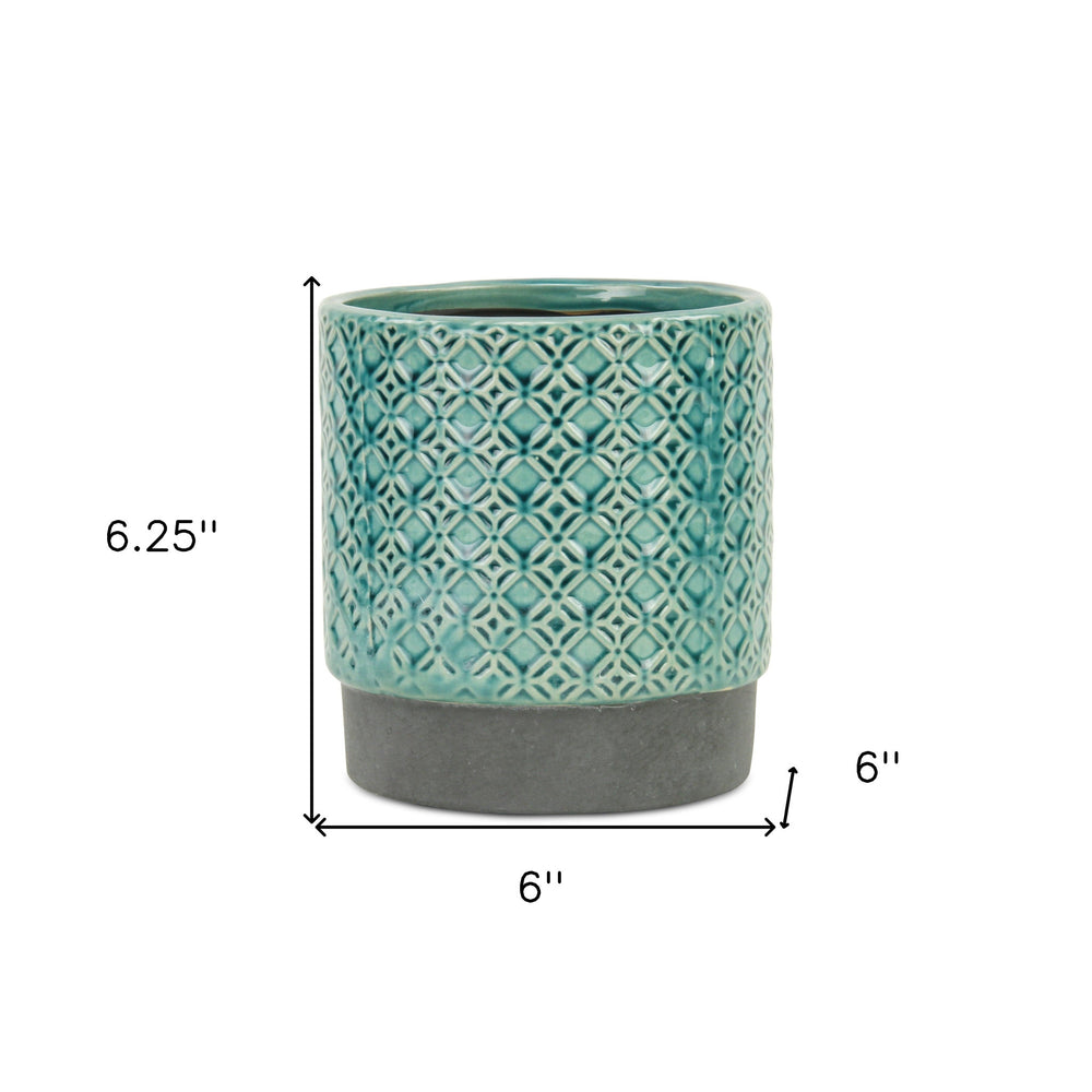 6" Turquoise Geometric Ceramic Indoor Outdoor Round Pot Planter - Homeroots - Flyclothing LLC