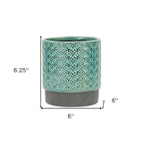 6" Turquoise Geometric Ceramic Indoor Outdoor Round Pot Planter - Homeroots - Flyclothing LLC