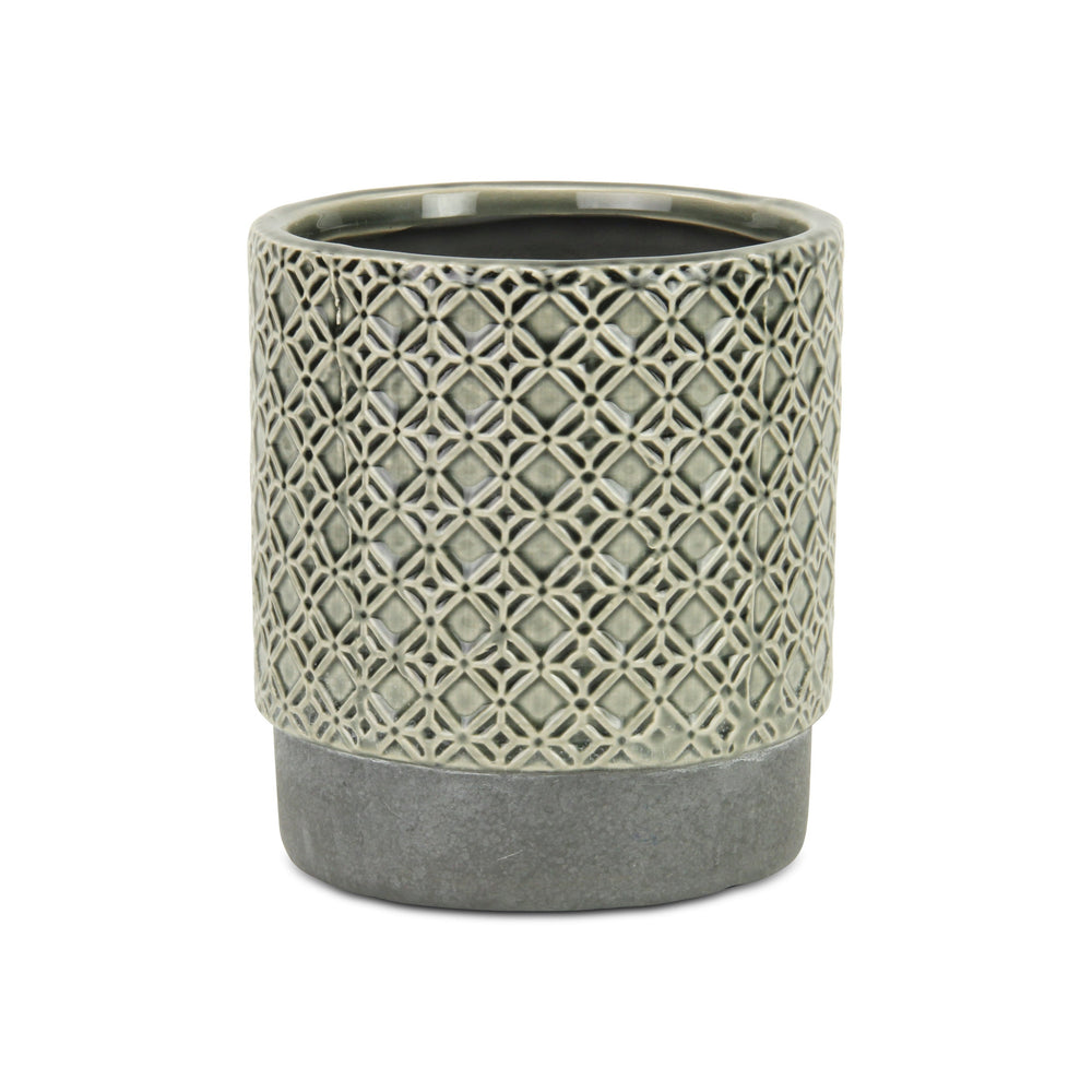 6" Gray Geometric Ceramic Indoor Outdoor Round Pot Planter - Homeroots - Flyclothing LLC