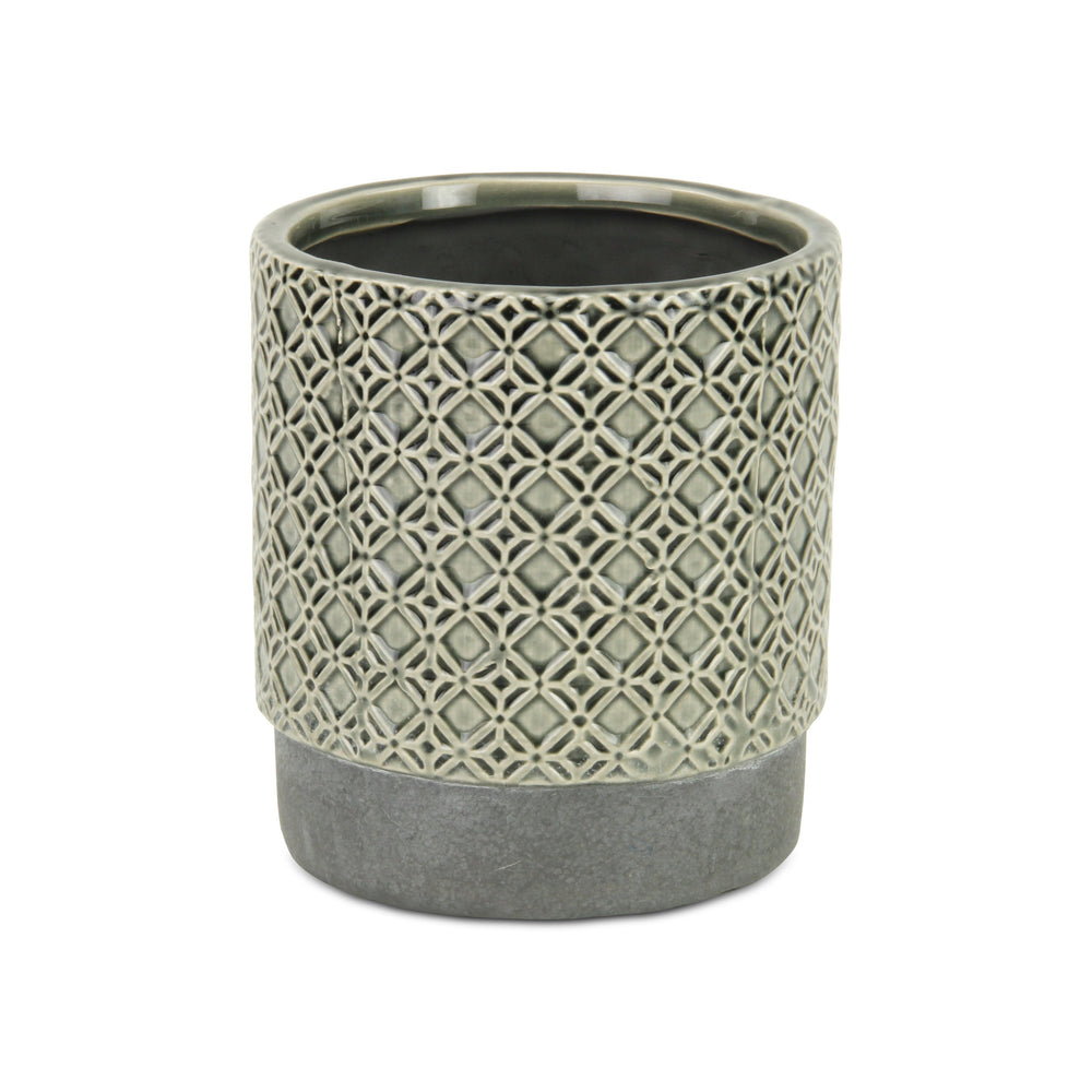 6" Gray Geometric Ceramic Indoor Outdoor Round Pot Planter - Homeroots - Flyclothing LLC