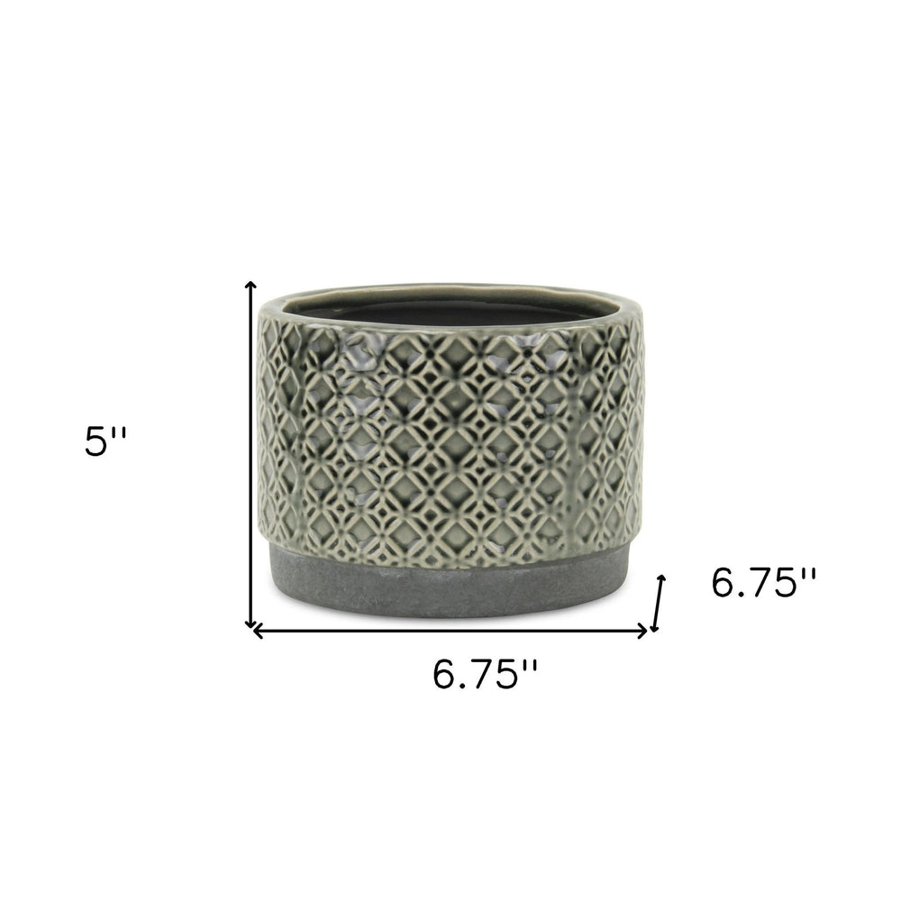 7" Gray Geometric Ceramic Indoor Outdoor Round Pot Planter - Homeroots - Flyclothing LLC