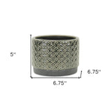 7" Gray Geometric Ceramic Indoor Outdoor Round Pot Planter - Homeroots - Flyclothing LLC