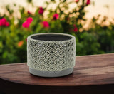 7" Gray Geometric Ceramic Indoor Outdoor Round Pot Planter - Homeroots - Flyclothing LLC
