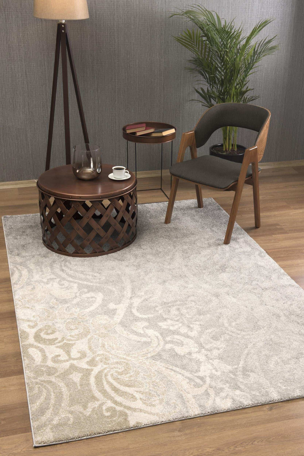 4' X 6' Grey Damask Power Loom Stain Resistant Area Rug - Homeroots - Flyclothing LLC
