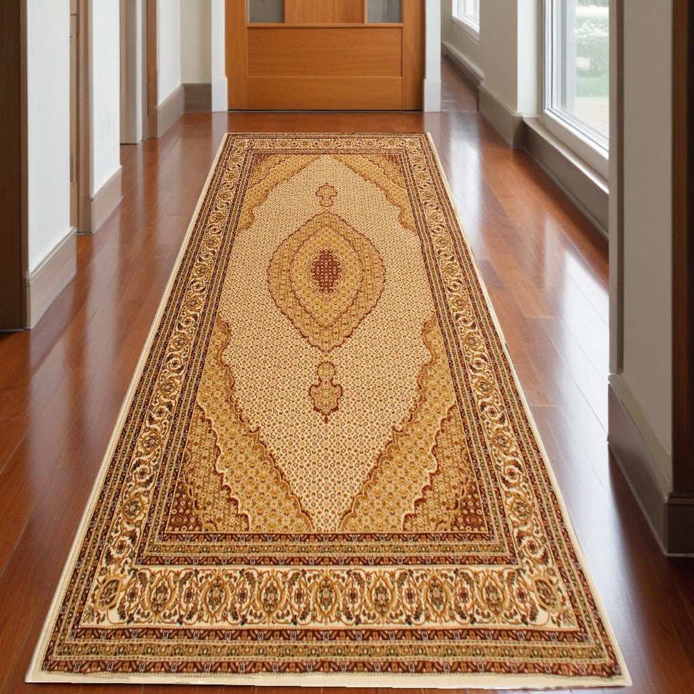 13' Runner Beige and Ivory Oriental Power Loom Runner Rug - Homeroots - Flyclothing LLC