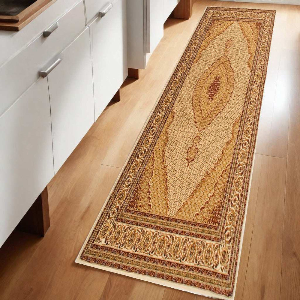 8' Runner Beige and Ivory Oriental Power Loom Runner Rug - Homeroots - Flyclothing LLC
