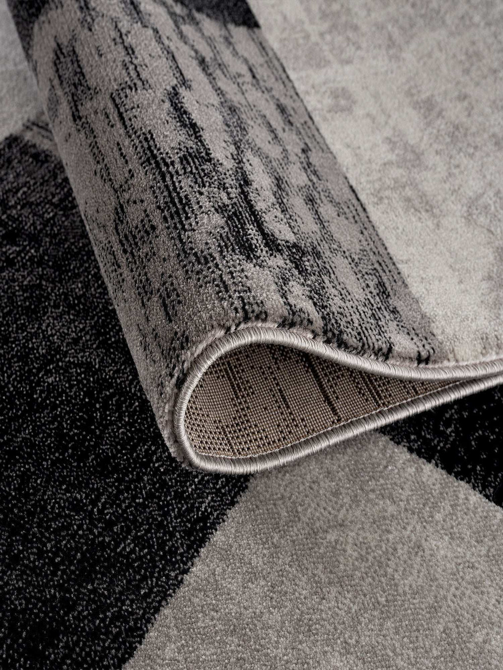 13' Gray and Black Geometric Power Loom Distressed Runner Rug - Homeroots - Flyclothing LLC