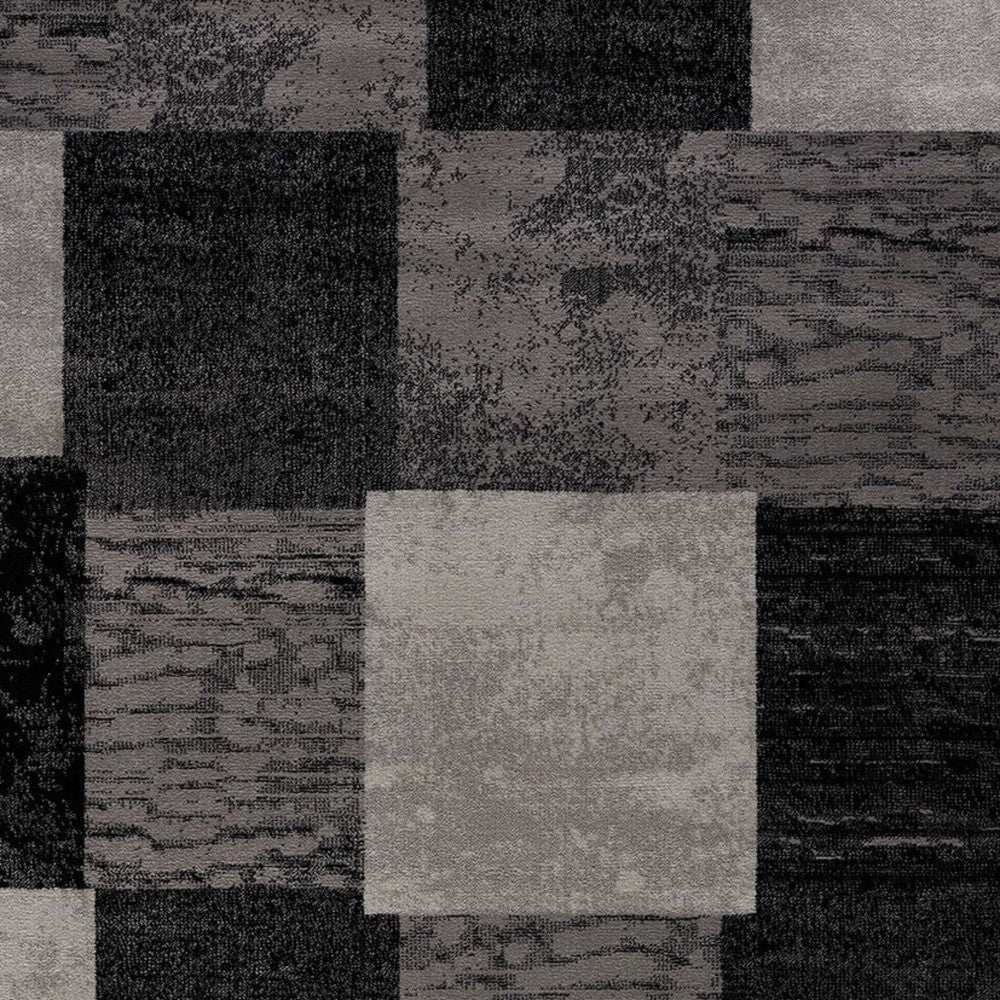 13' Gray and Black Geometric Power Loom Distressed Runner Rug - Homeroots - Flyclothing LLC