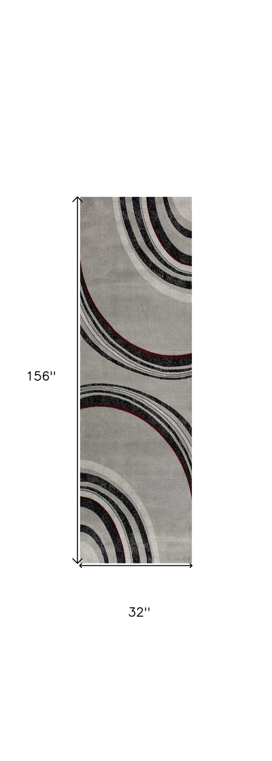 13' Gray and Black Abstract Power Loom Distressed Runner Rug - Homeroots - Flyclothing LLC