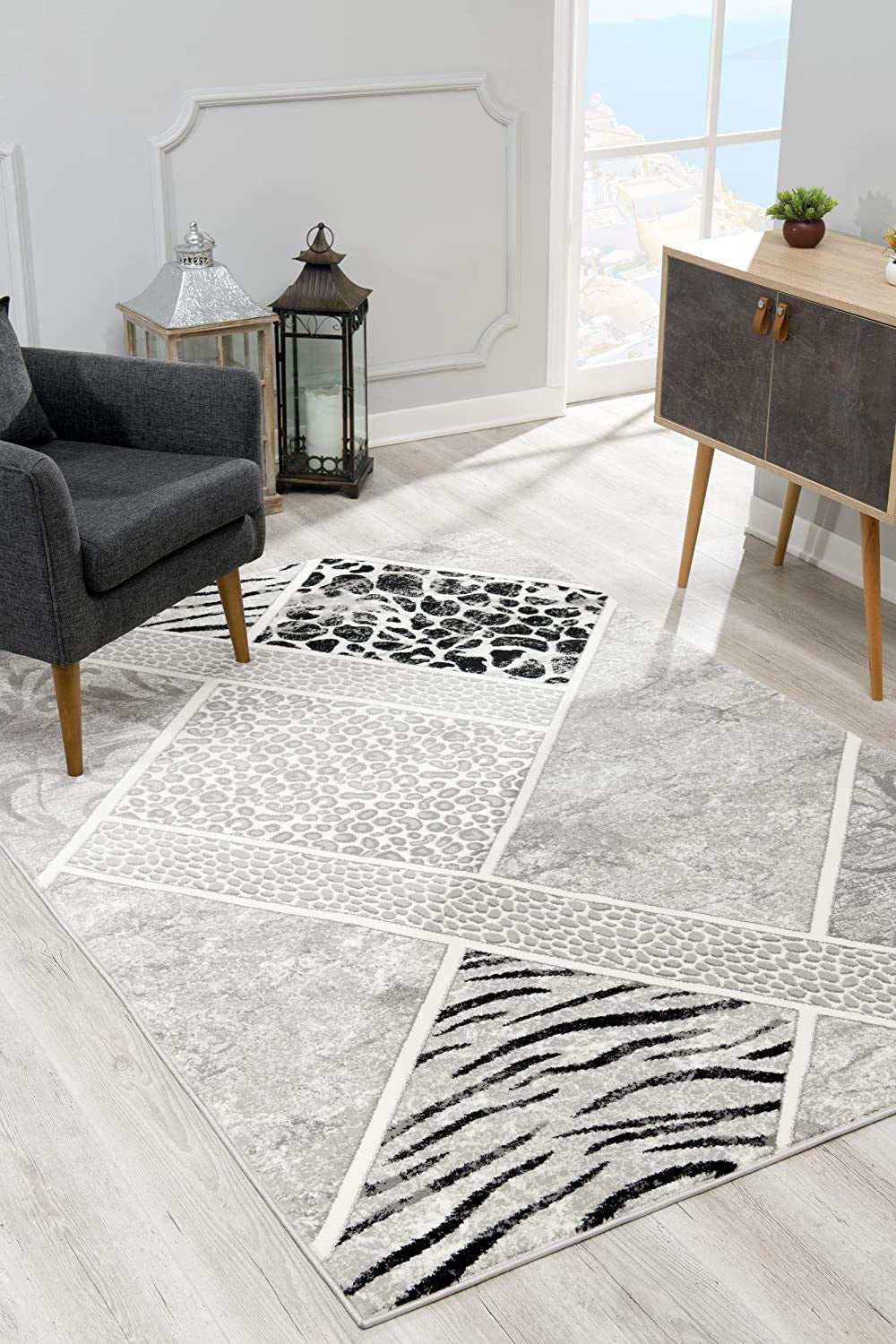 7' X 9' Grey Geometric Power Loom Stain Resistant Area Rug - Homeroots - Flyclothing LLC