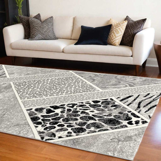 7' X 9' Grey Geometric Power Loom Stain Resistant Area Rug - Homeroots - Flyclothing LLC