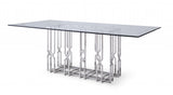 87" Clear And Silver Glass And Stainless Steel Pedestal Base Dining Table - Homeroots - Flyclothing LLC