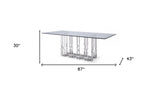87" Clear And Silver Glass And Stainless Steel Pedestal Base Dining Table - Homeroots - Flyclothing LLC
