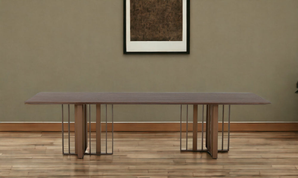 118" Brown And Brass Stainless Steel Double Pedestal Base Dining Table - Homeroots - Flyclothing LLC