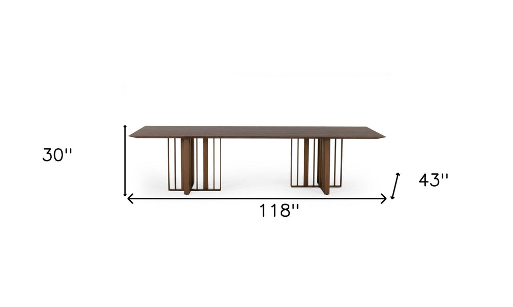 118" Brown And Brass Stainless Steel Double Pedestal Base Dining Table - Homeroots - Flyclothing LLC