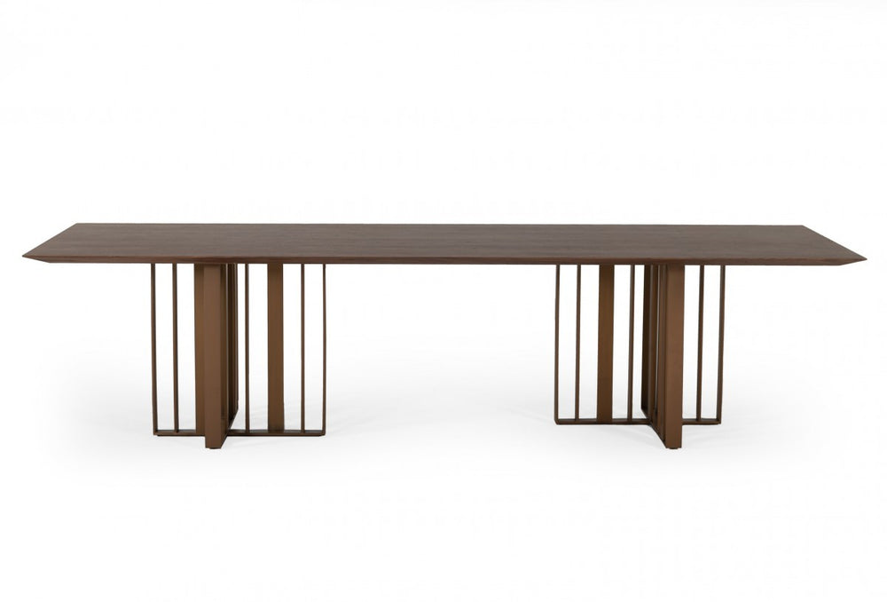 118" Brown And Brass Stainless Steel Double Pedestal Base Dining Table - Homeroots - Flyclothing LLC